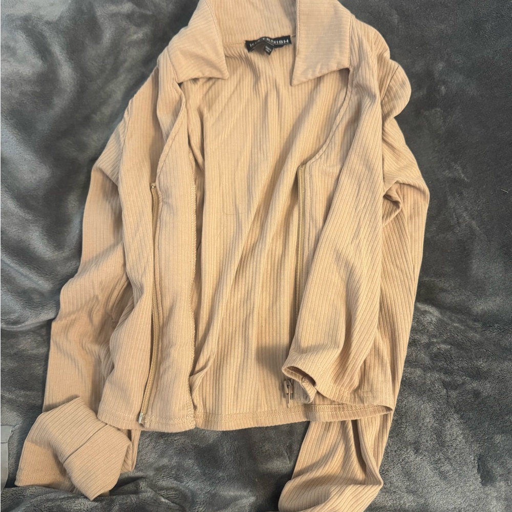 Tan Ribbed Cropped Sweater